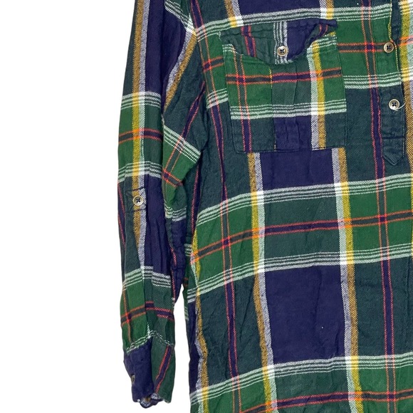Old Navy Girls L(10) Plus Green Blue Roll Tab Sleeve Plaid Flannel Shirt Dress - Picture 4 of 8